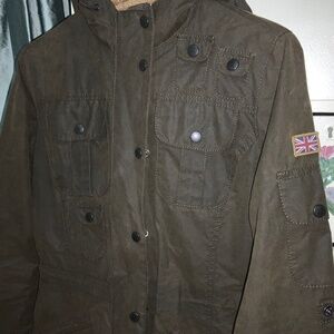 like-New Barbour Olive Waxed Utility Winter Force Parka jacket US 4 2